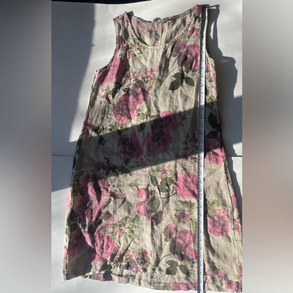 pistache Made in Italy 100% Linen Floral Tank Dress β Pink Rose Print β Size XS - Picture 6 of 7